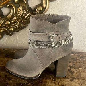Grey and silver boots